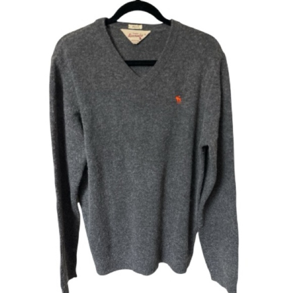 Abercrombie & Fitch Muscle Y2K Wool Blend Vintage Men’s V-Neck Sweater Gray XL
